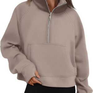 AUTOMET Womens Sweatshirts Half Zip Cropped Pullover Fleece Quarter Zipper Hoodies Fall outfits Clothes Thumb Hole