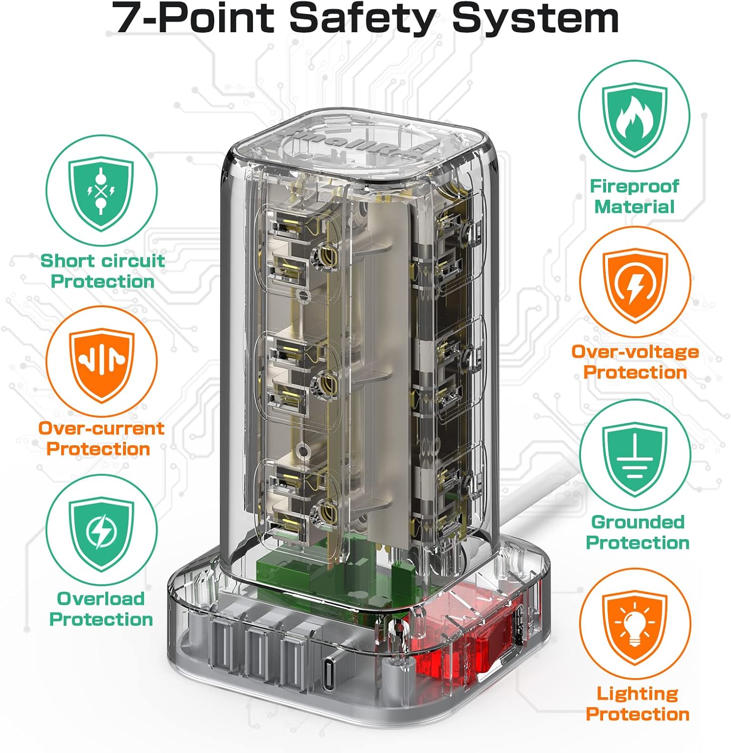 Extension Cord with Multiple Outlets, Surge Protector Power Strip Tower, 12 AC 4 USB,Surge Protector Tower 6.5FT Overload Protection for Home Office - Image 3